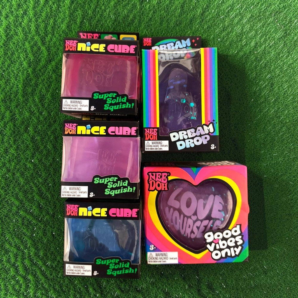 NeeDoh Fidget Toy Bundle Nice Cube Dream Drop & Love Yourself Heart Set of 5